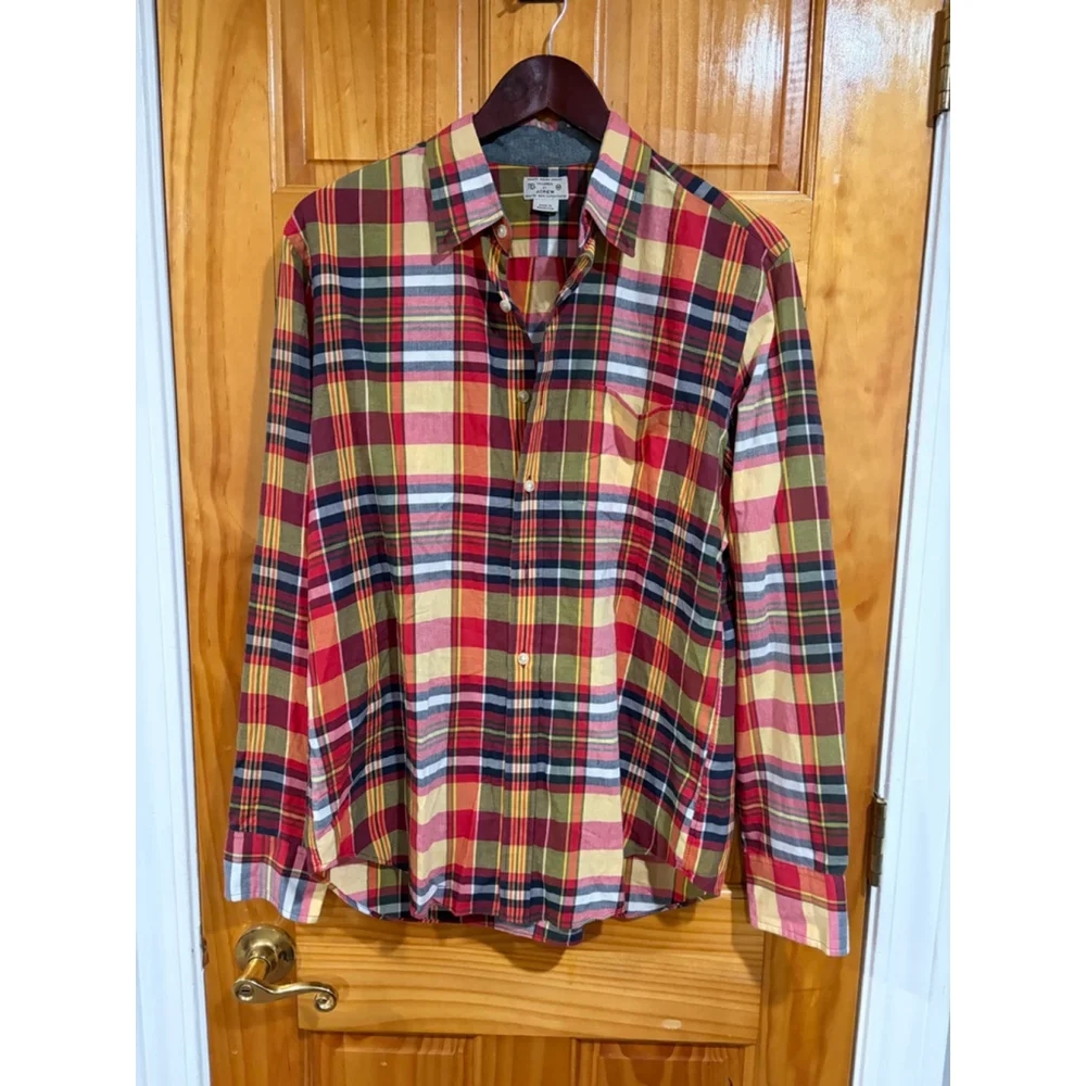J.Crew Men’s Tailored Fit Plaid Button Down Shirt Red Green Yellow Cotton M Holi